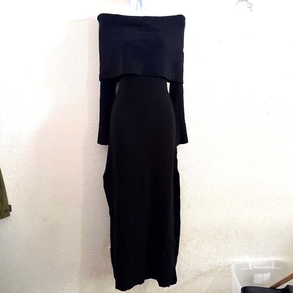 Fashion Nova Maxi Sweater Dress 2XL Black Ribbed Off-the-Shoulder Dark Romantic